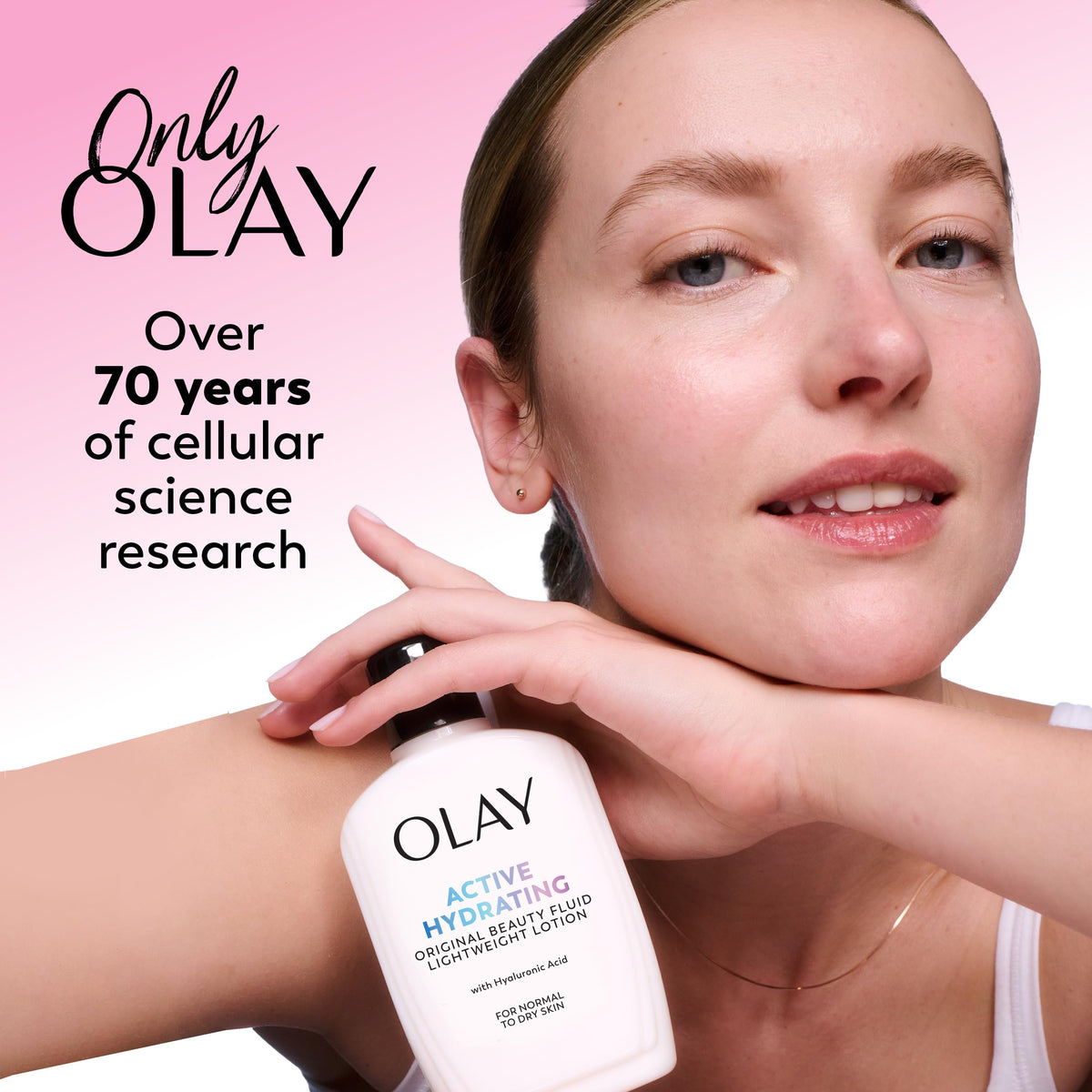 Olay side-by-side skin texture comparison illustrating smoother appearance