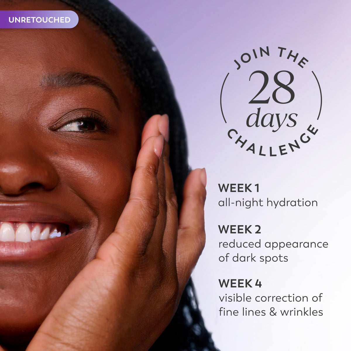 Olay before and after comparison showcasing evened skin tone benefit