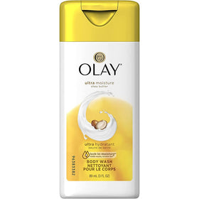 Olay travel bottle beside passport illustrating size and easy packing benefit