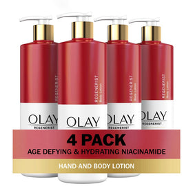 Olay bottle front pack of four showing clean packaging and hydration benefit