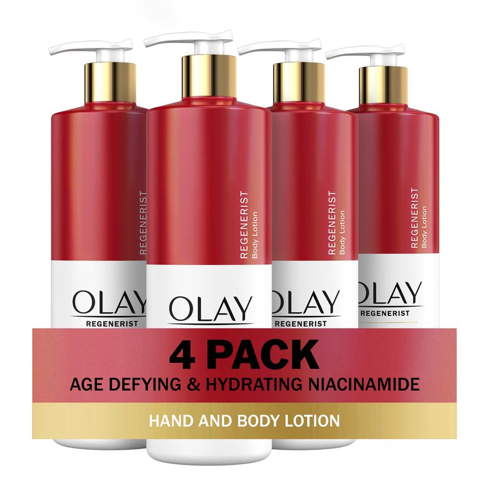 Olay bottle front pack of four showing clean packaging and hydration benefit