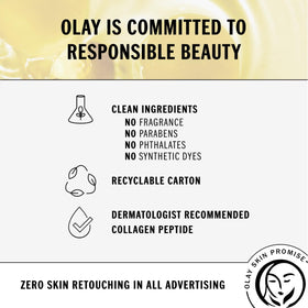 Olay bottle beside moisturizer in routine flatlay for easy morning and night use