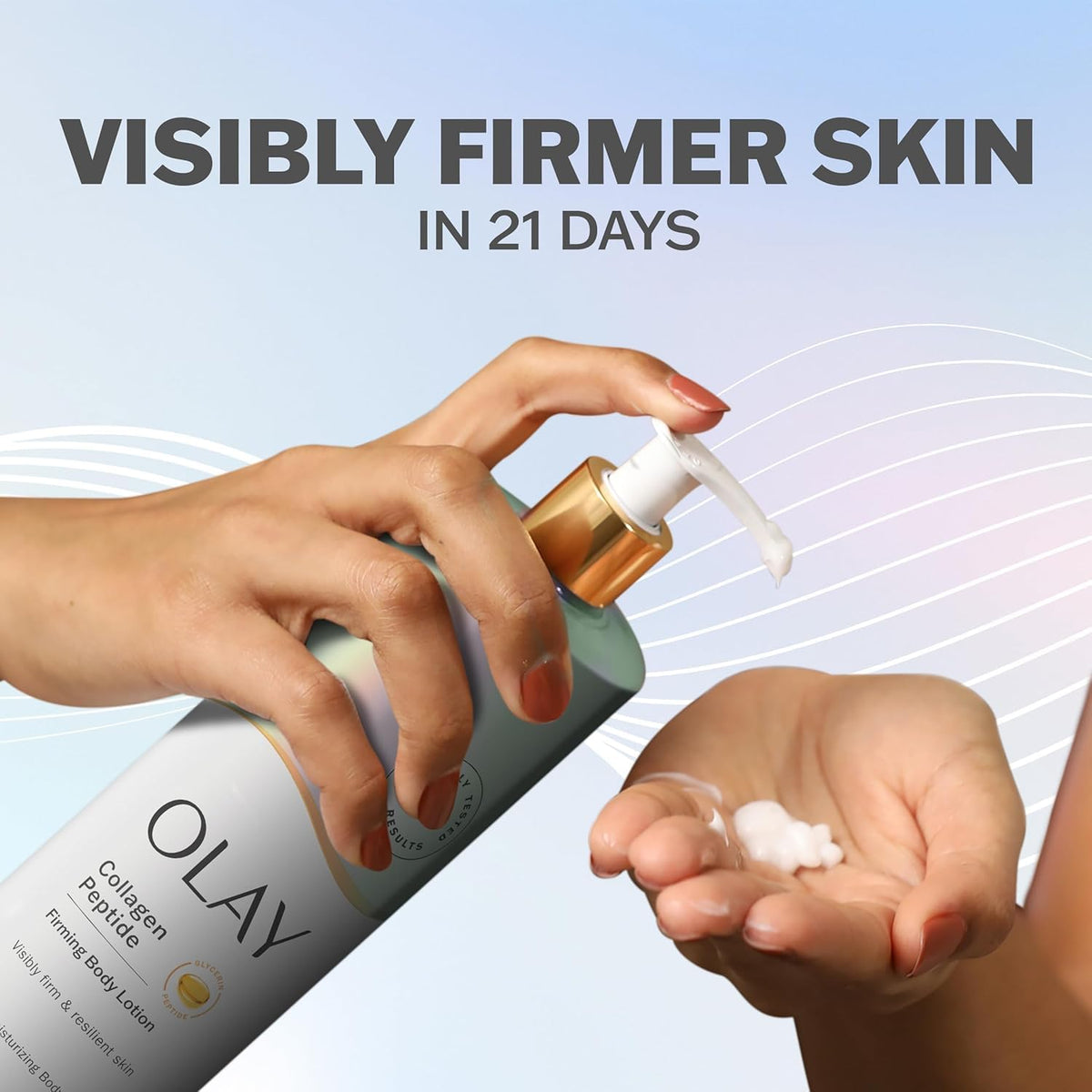 Olay bottle on bathroom counter lifestyle shot highlighting countertop-ready packaging benefit