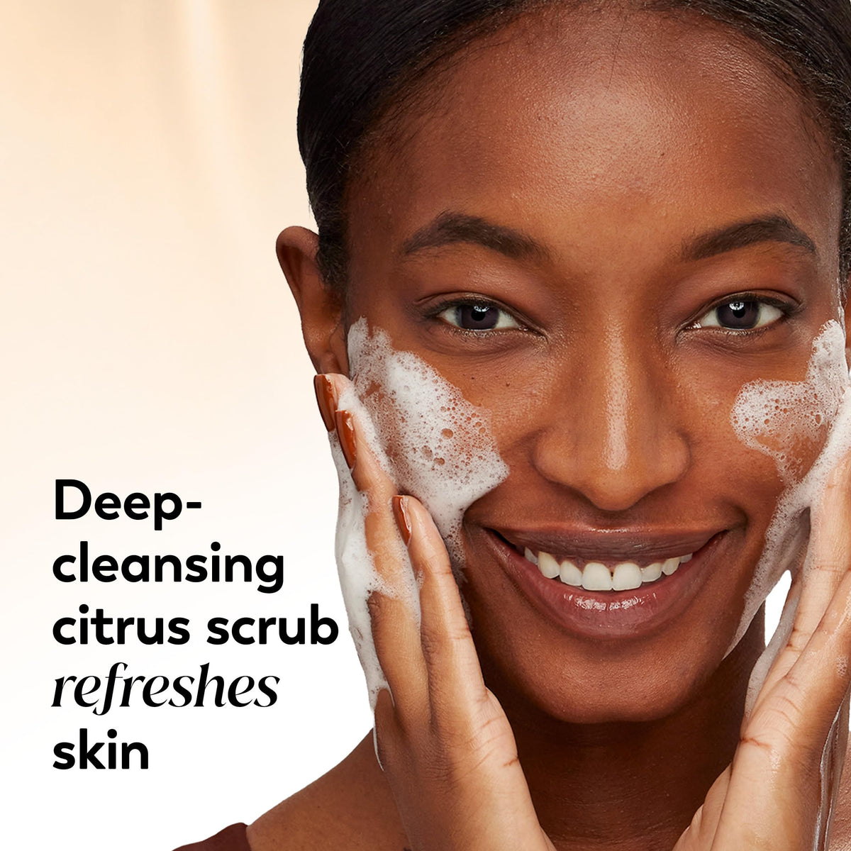 Olay citrus scrub texture close-up showing gentle exfoliant beads for smoothness