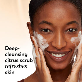 Olay citrus scrub texture close-up showing gentle exfoliant beads for smoothness