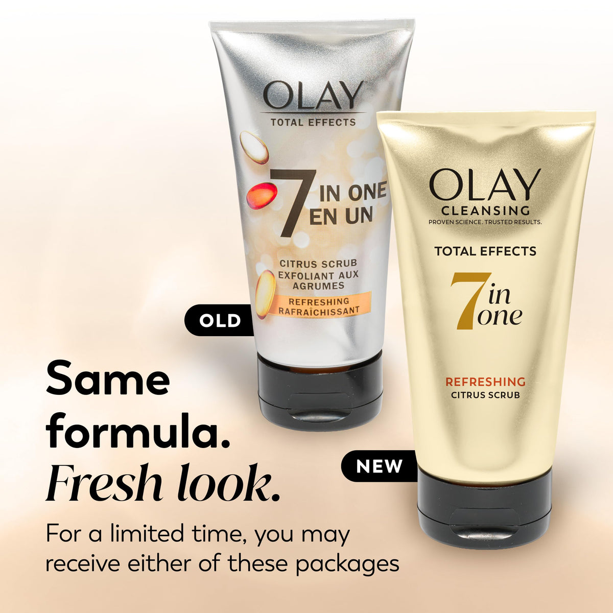 Olay citrus scrub back label close-up with directions and benefits visible