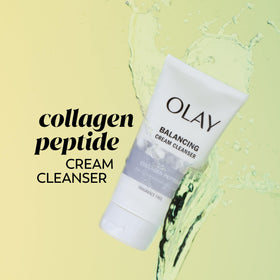 Olay cleanser pump closeup demonstrating creamy texture and gentle cleansing benefit