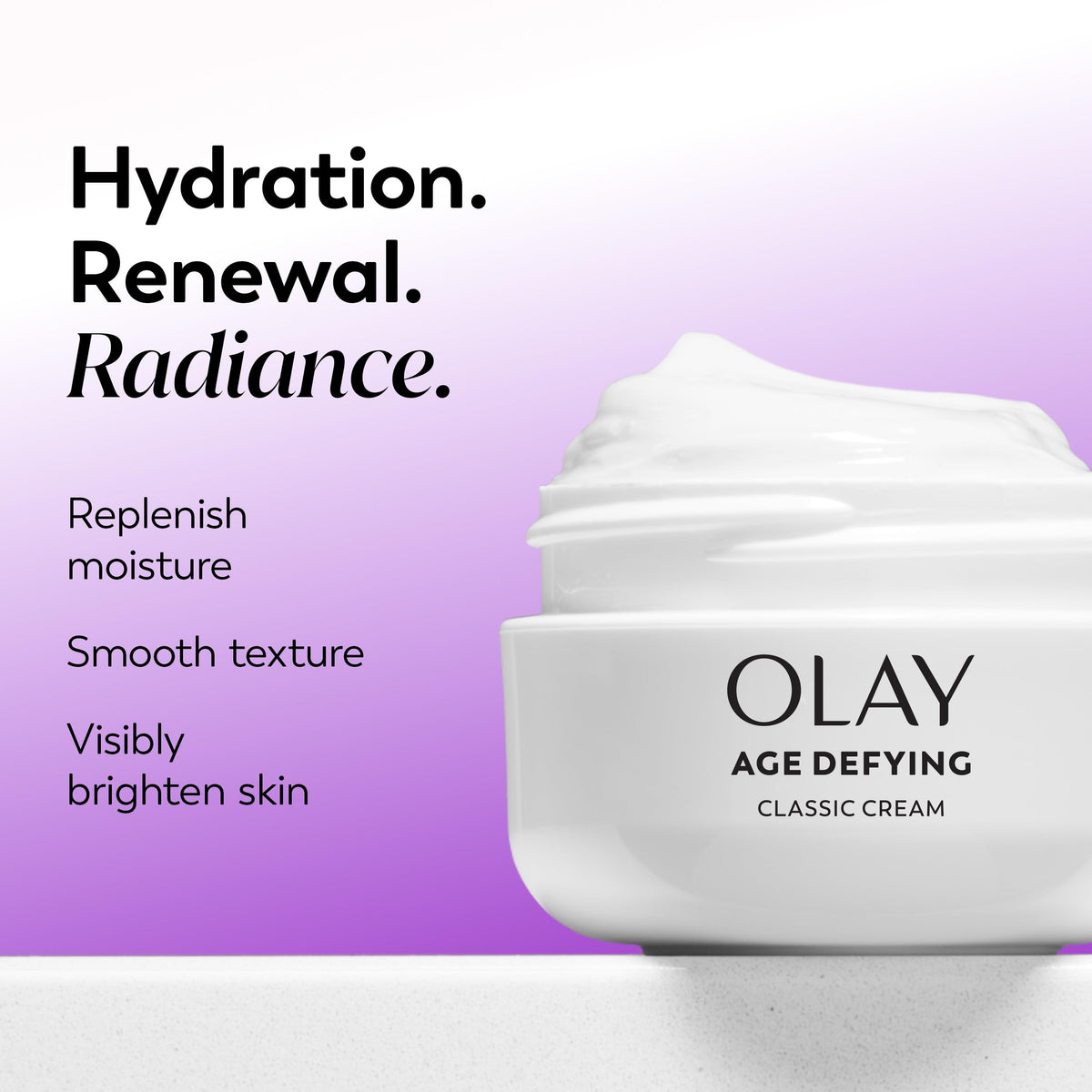Olay close-up label showing key ingredients and trustworthy brand information
