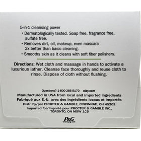 moistened Olay cloth producing lather to cleanse skin effectively and gently