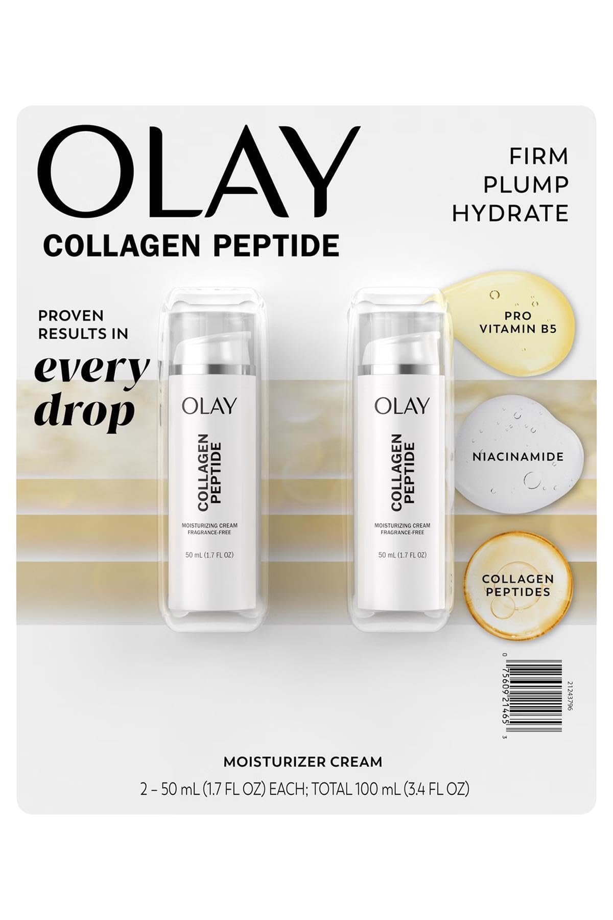 Olay front packaging showing brand and firming moisturizer benefit