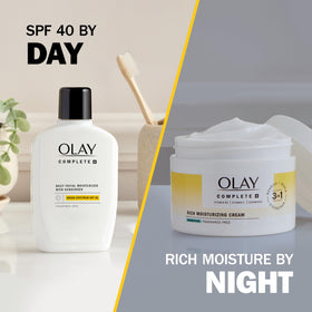 Olay jar on bathroom counter in lifestyle setting for daily use