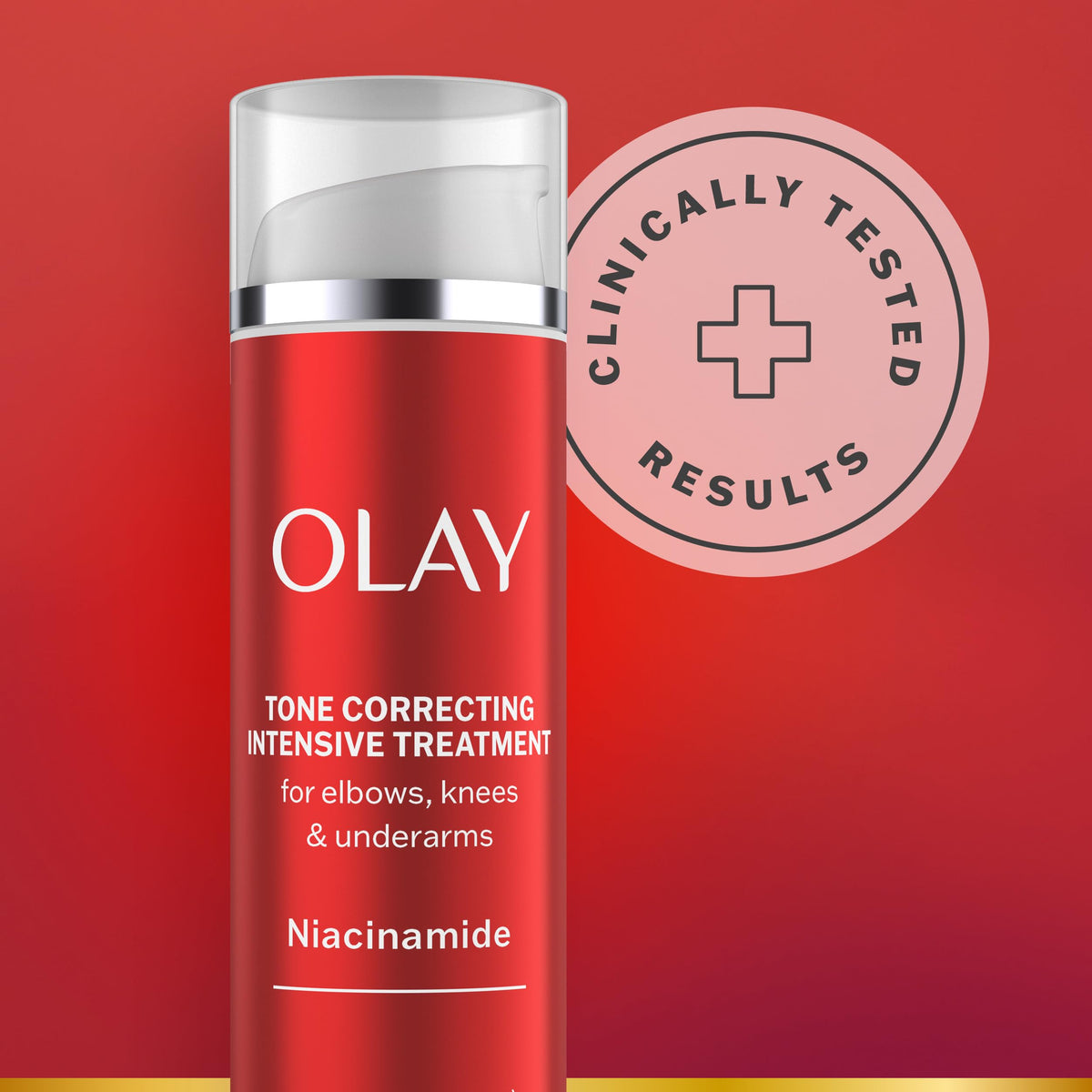 Application on knee showing Olay cream evening tone and improving skin appearance