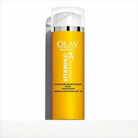 Olay cream texture close-up highlighting smooth vitamin C formula for hydration