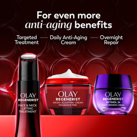 Olay after use on cheek showing smoother-looking skin and visible firming benefit