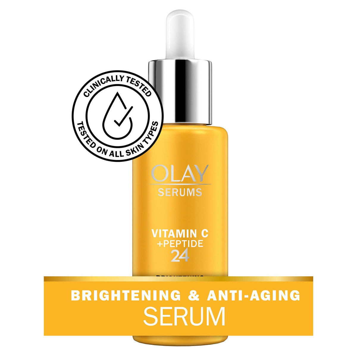 Olay serum dropper dispensing silky texture, fast absorption benefit