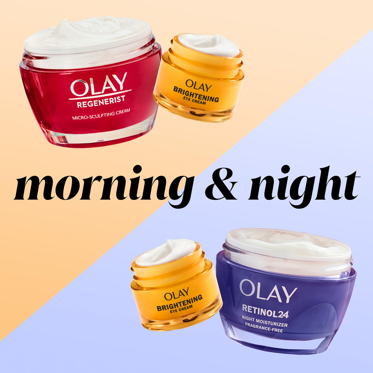 Olay before and after conceptual comparison showing brighter under-eye tone