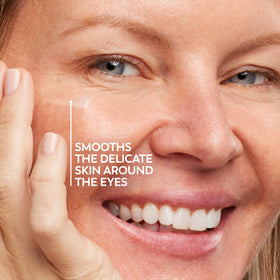Olay being applied under eye illustrating smooth application and reduced dryness