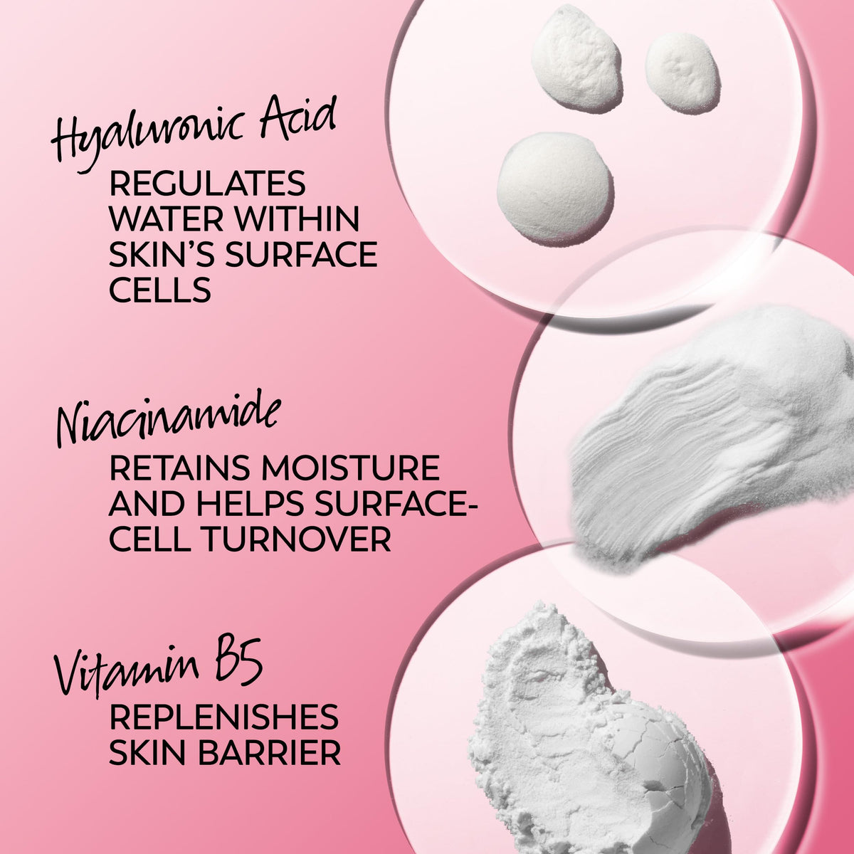 Olay hyaluronic acid ingredient visual highlighting intense surface hydration benefit