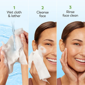 Olay wiping face and neck lifestyle image showing gentle cleansing