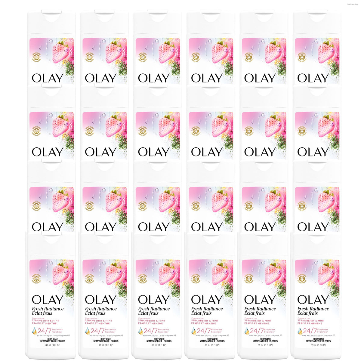 Olay front packaging showing bottle and scent freshness benefit