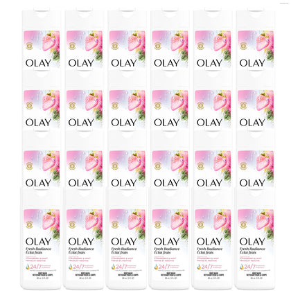 Olay front packaging showing bottle and scent freshness benefit
