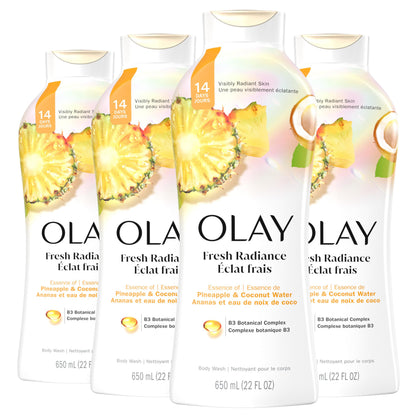 Olay front packaging showing fresh radiance bottle and benefit of gentle cleansing