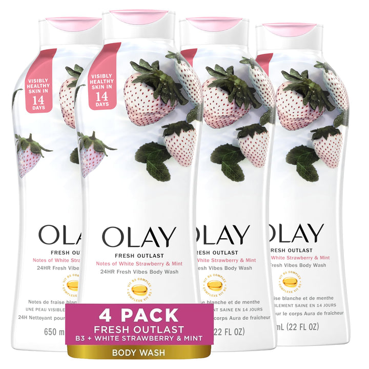 Olay front packaging showing bottle and branding with hydrating benefit
