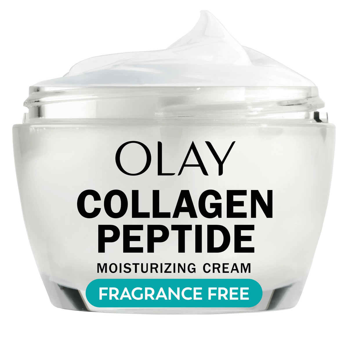 Olay front jar showing Regenerist collagen peptide for visible firmness