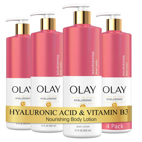 Olay front packaging 17 oz bottle showing elegant label and practical pump