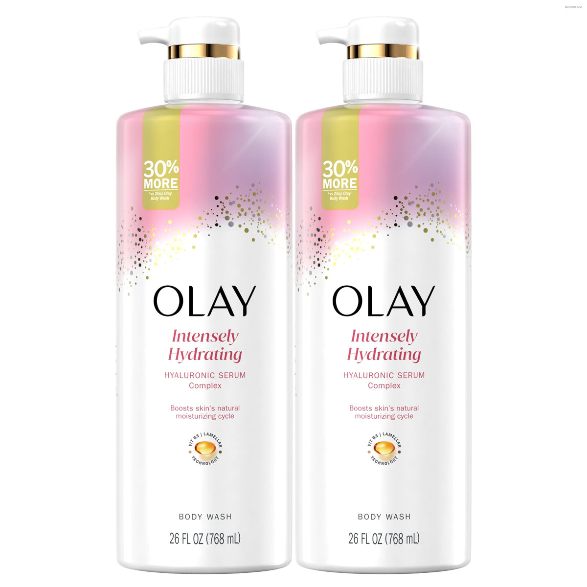 Olay front packaging 26oz duo pack showing size and branding for long-lasting supply