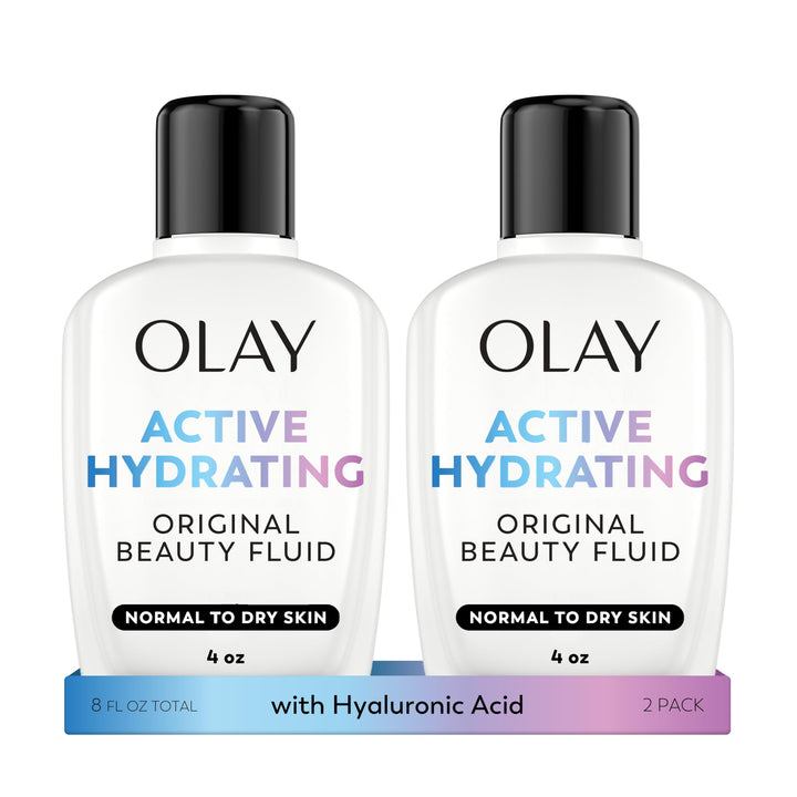 Olay front packaging showing 4 oz bottle and branding for convenient hydration