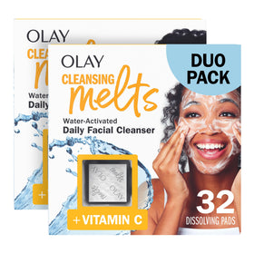 Olay front packaging showing travel-size 64ct pack and benefit of portability