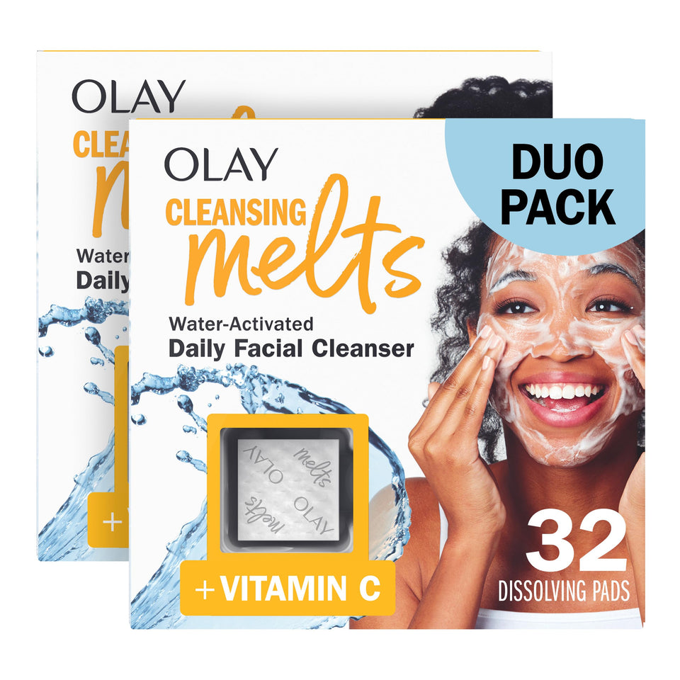Olay front packaging showing travel-size 64ct pack and benefit of portability
