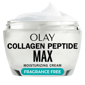 Olay front packaging showing collagen peptide MAX and benefits
