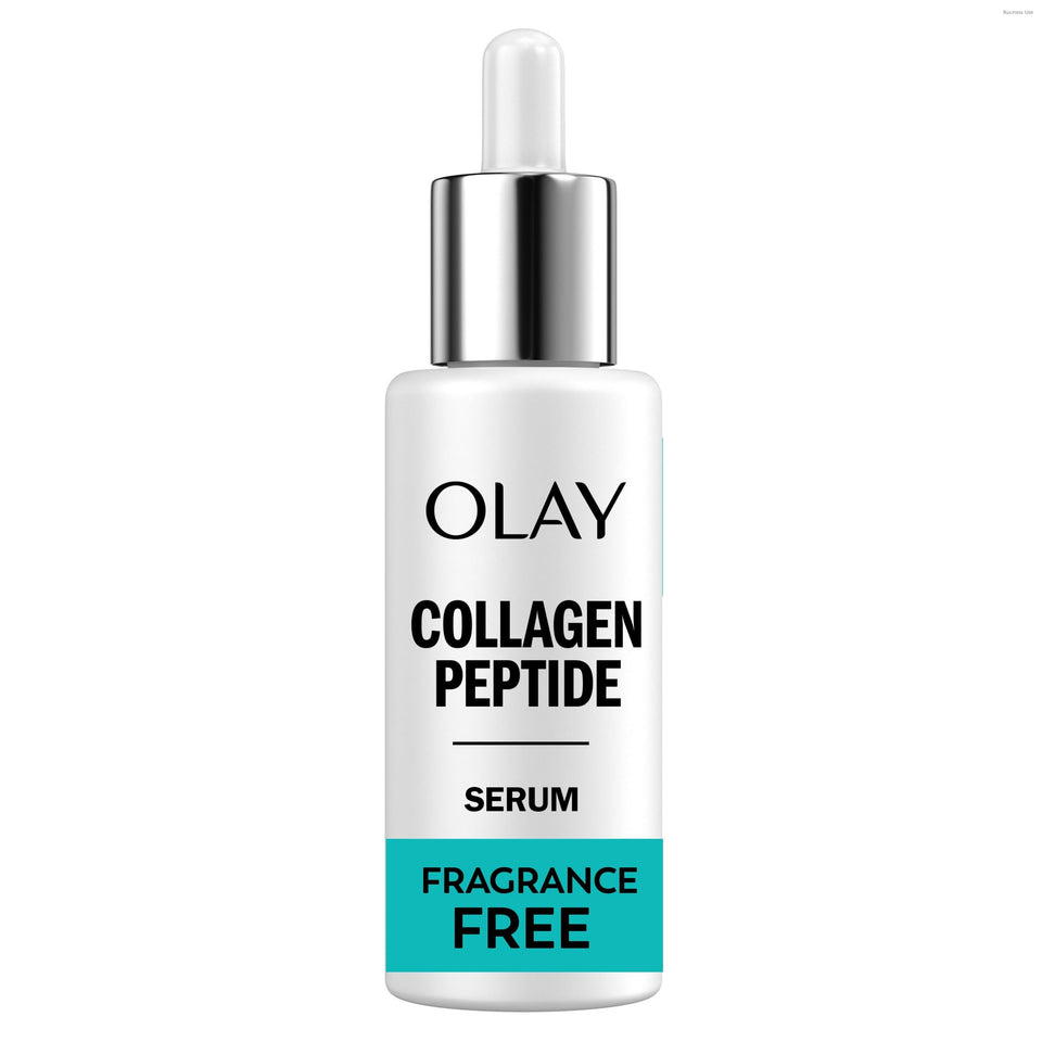 Olay front packaging displaying collagen peptide serum and benefit of firmer look