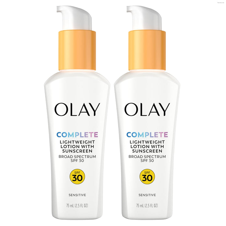 Olay front packaging showing SPF 30 and two-pack benefit for daily protection