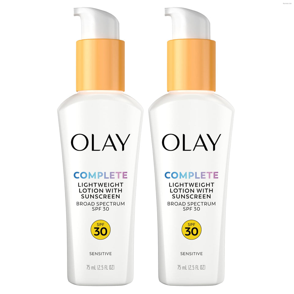 Olay front packaging showing SPF 30 and two-pack benefit for daily protection