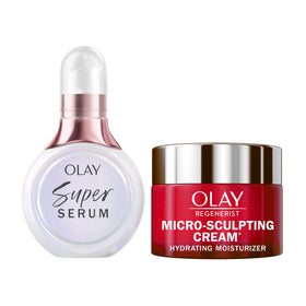 Olay front packaging duo showing travel-size bottles and kit benefit hydration