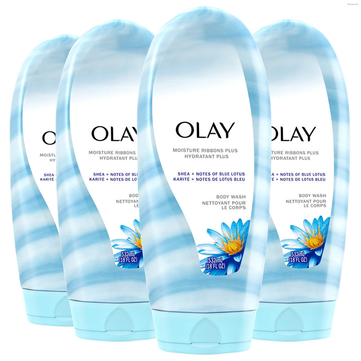 Olay front packaging showing moisture ribbons and benefits
