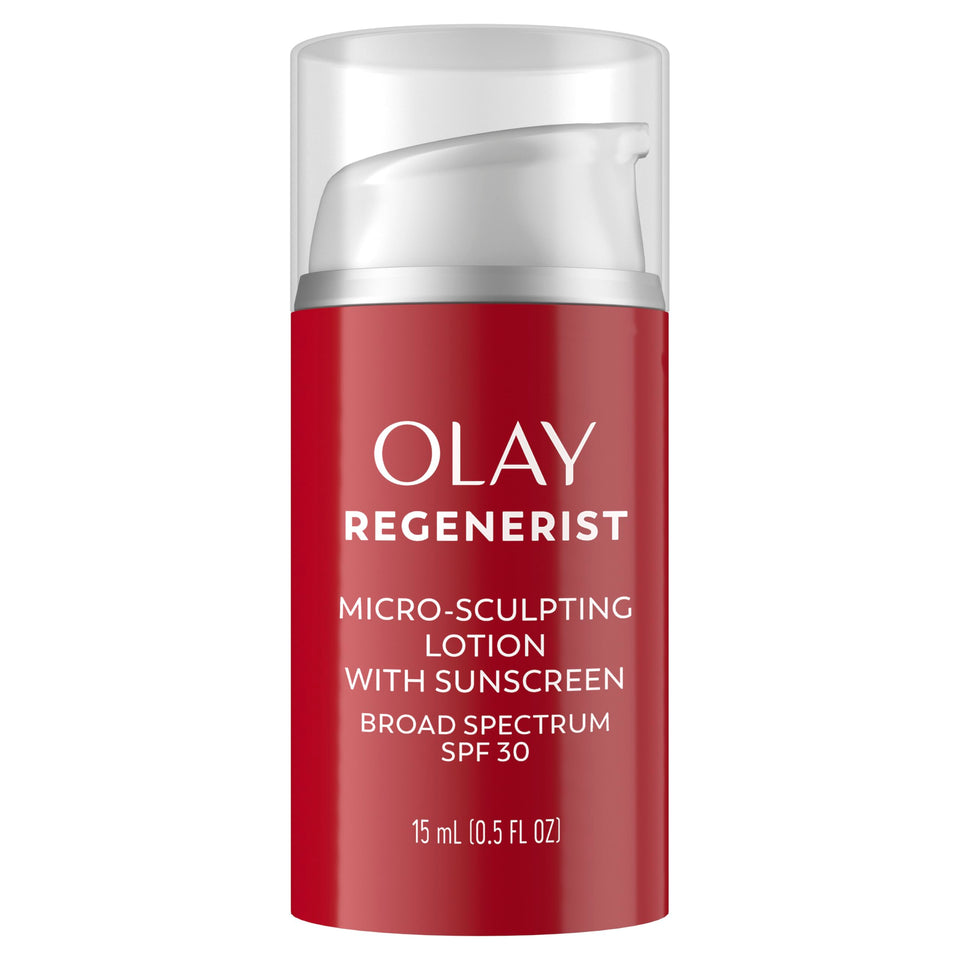Olay front packaging showing SPF 30 protection and benefits