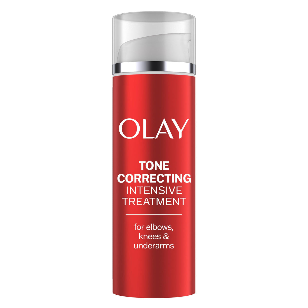 Olay front packaging shows product name and targeted areas for even tone benefits