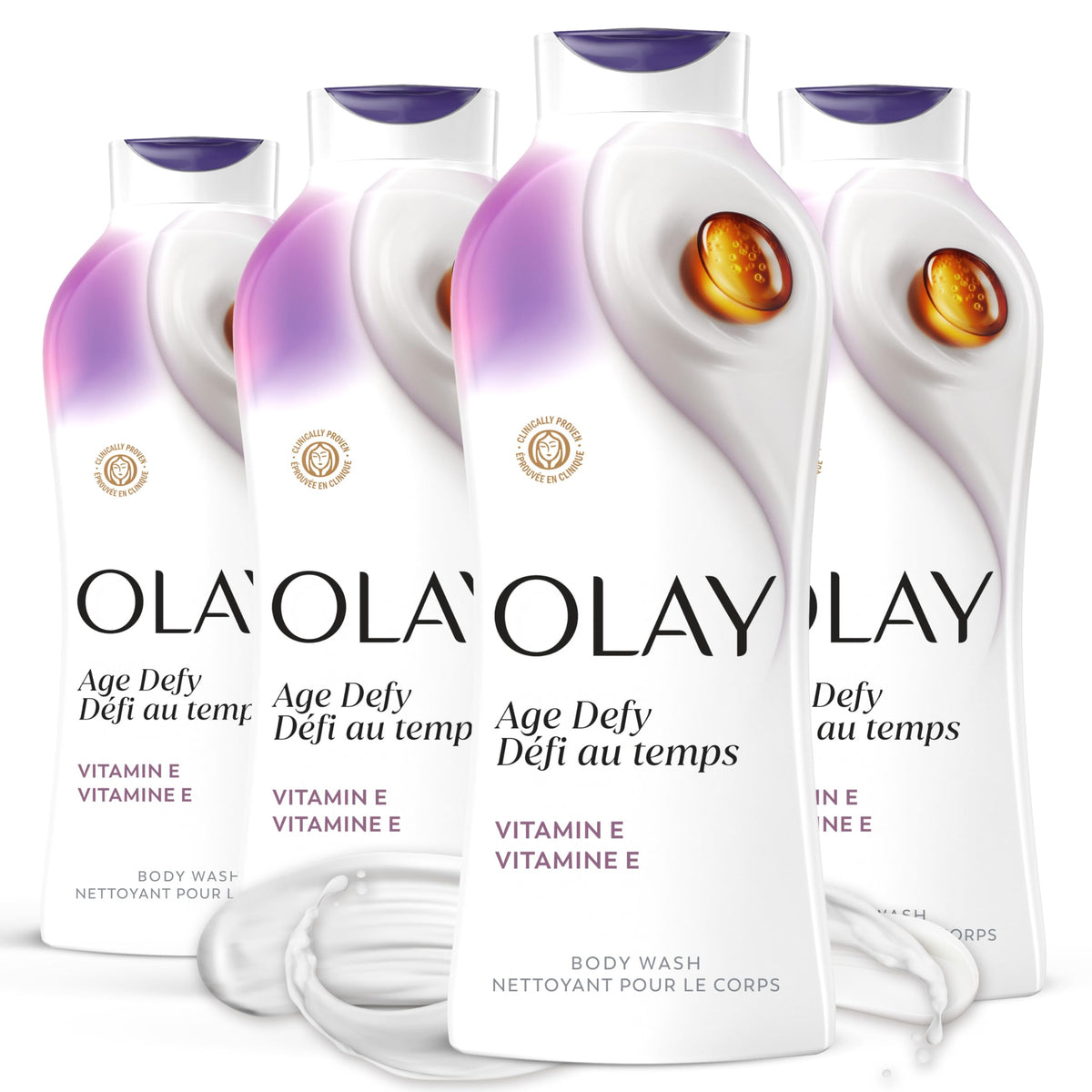 Olay front packaging showing bottle and label, highlights hydration benefits
