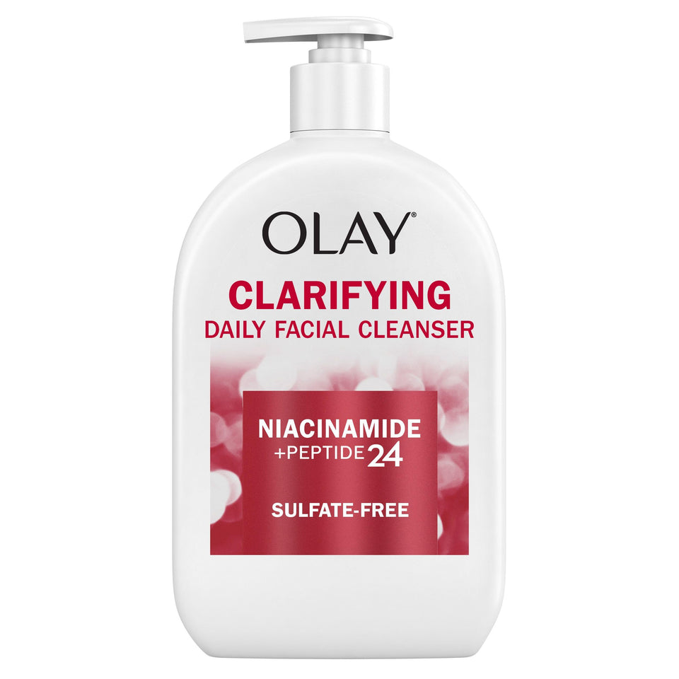 Olay pump bottle front view showing clean packaging and convenience