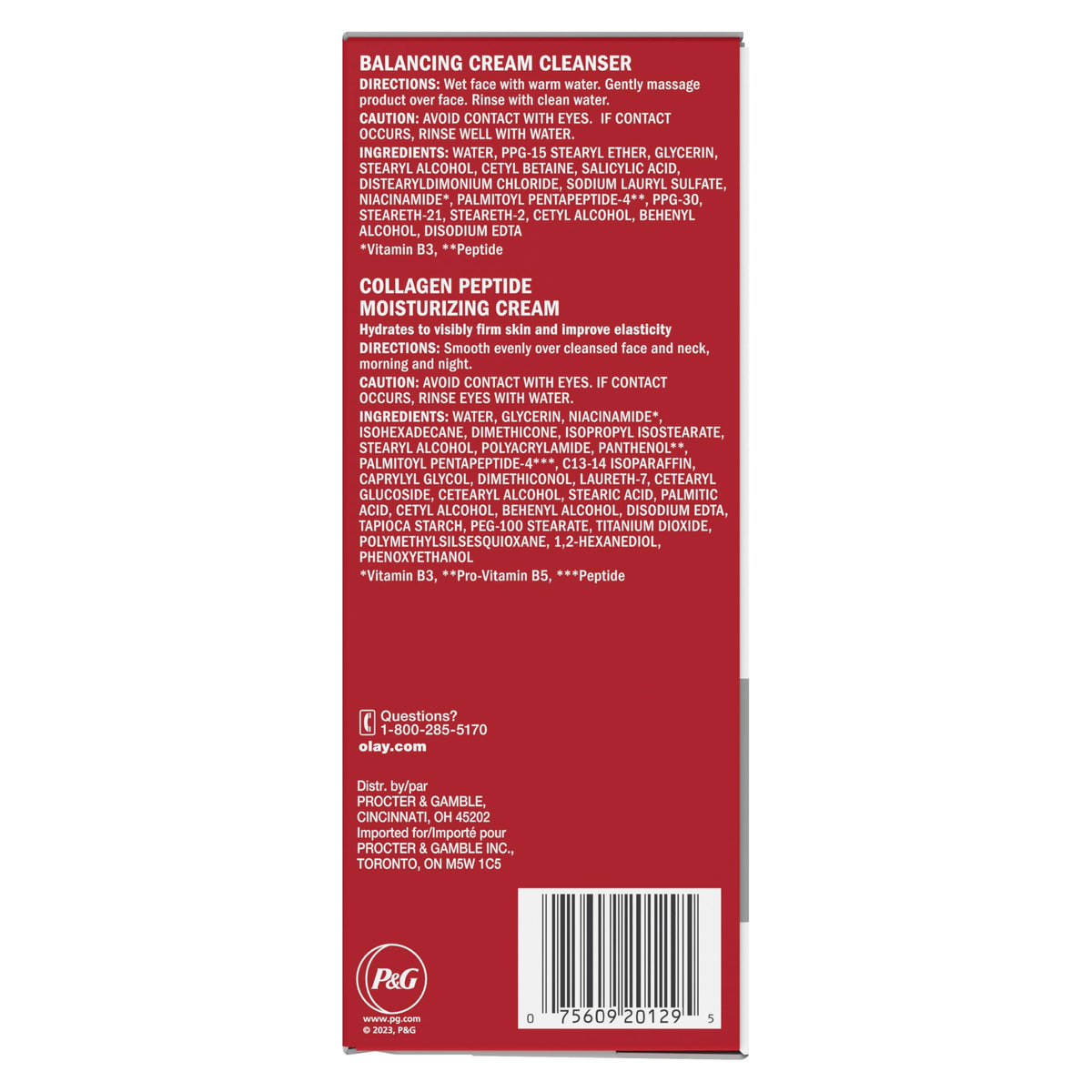 Olay ingredient callout label highlighting collagen peptide and Vitamin B3+ benefit