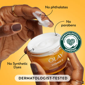 Olay ingredient graphic featuring vitamin C niacinamide lactic acid benefits
