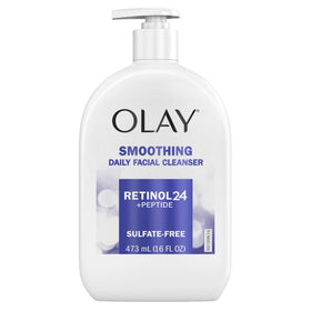 Olay ingredients label showing retinol and peptides for smoothing benefits