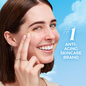 Olay aloe and vitamin imagery indicating soothing ingredients and antioxidant support