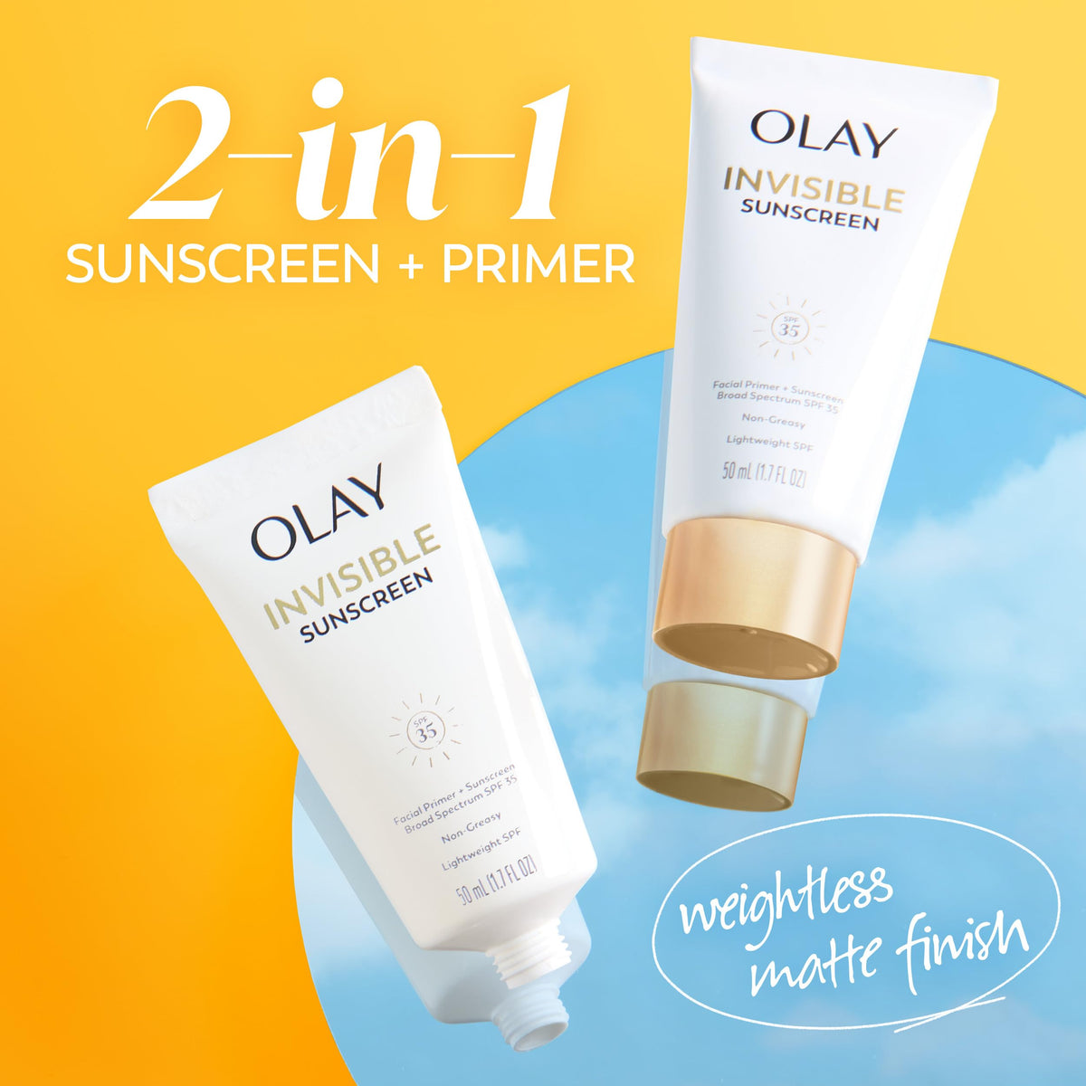 Olay close-up of sunscreen texture highlighting lightweight, fast-absorbing feel