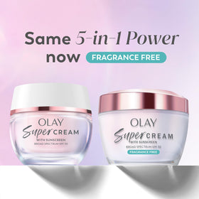 Olay label close-up showing ingredient list and SPF 30 protection details