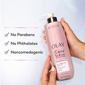 Olay lotion on hand absorbing quickly for non-greasy hydration benefit